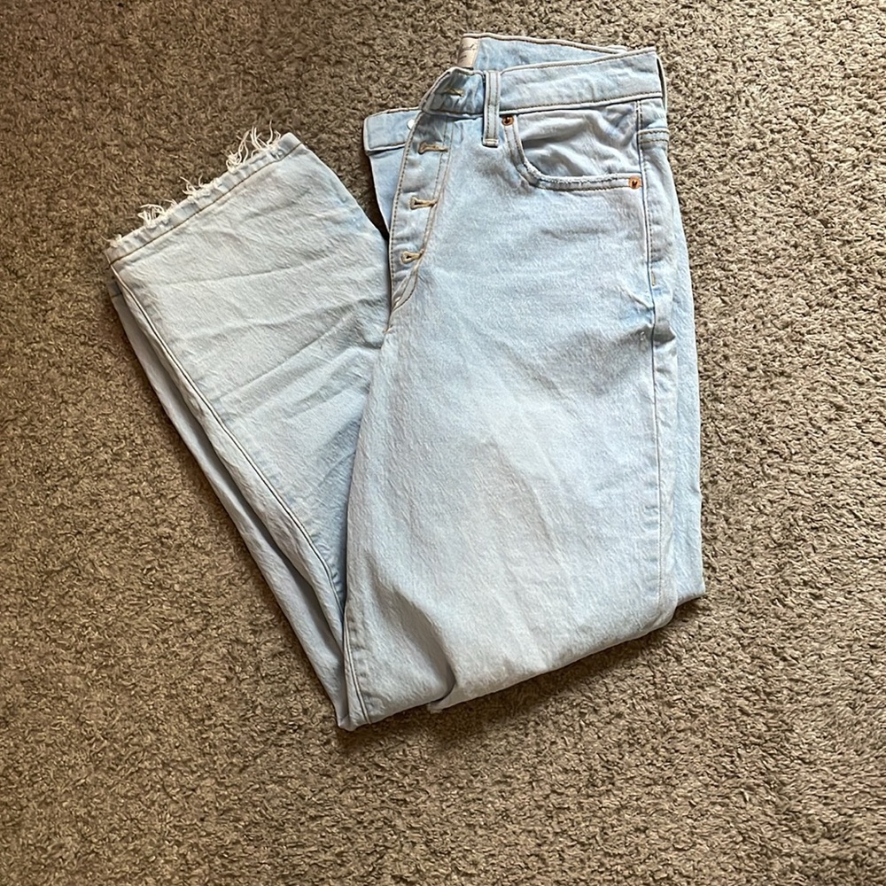 Women vintage straight blue jeans